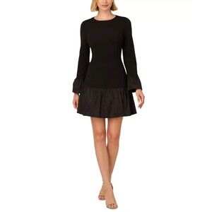 Adrianna Papell Women's Chic Crepe & Taffeta Ruffled-Hem Dress Deep Black 14